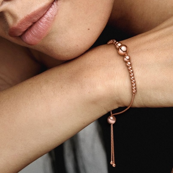 Pandora STRING OF BEADS Genuine 14K rose GOLD plated Adjustable Bracelet - Picture 3 of 14